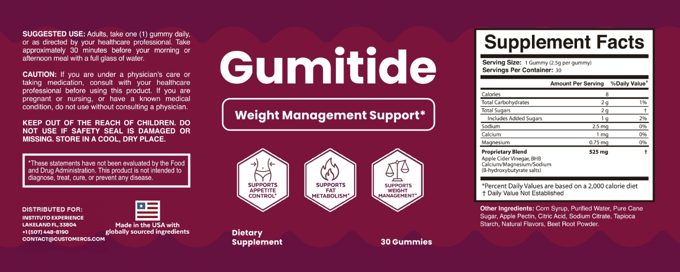 Gumitide Supplement Facts Label — Full Ingredients